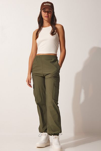 Happiness İstanbul Khakifarbene Parachute-Cargohose für Damen DD01247