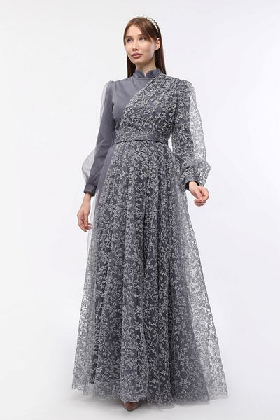 Asees Hijab Βραδινό Φόρεμα Dream Tulle Glitter με στάμπα βραδινό