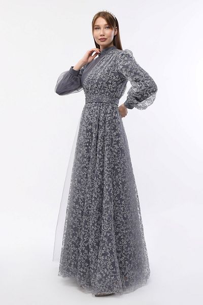 Asees Hijab Βραδινό Φόρεμα Dream Tulle Glitter με στάμπα βραδινό