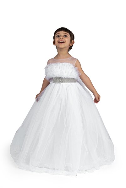 MiniBal Kemer Detaylı Kasnaklı Kız Çocuk Parti Elbisesi