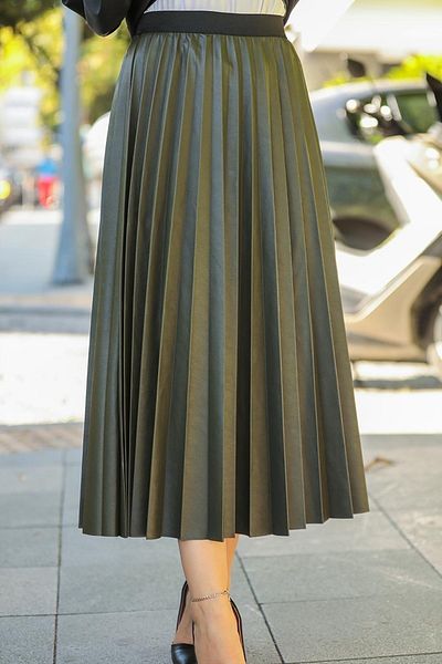 Neva Style - Faux Leather Khaki Hijab Skirt 12911HK