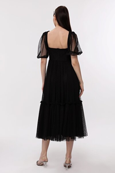 Asees Kalp Yaka Noktalı Tül Abiye Elbise