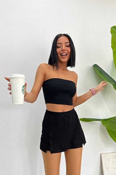 My Blog Μαύρο Στράπλες Καμισόλι Crop Bustier - 100% Βαμβάκι