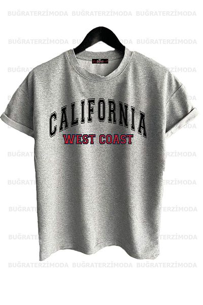Buğraterzimoda Μπλουζάκι με στάμπα California Unisex Grey Oversize
