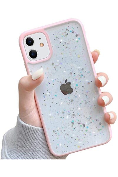 HappyCase Iphone 11 6.1" Kenarı Renkli Simli Yıldızlı Darbe Önleyici Silikon ...