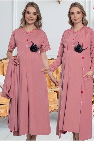 JENİKA Women's Pregnant Dressing Gown 2-Piece Nightgown Set