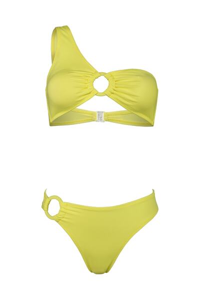 Transacoustic Set de bikini cu un singur umăr cu inel cu design asimetric galben
