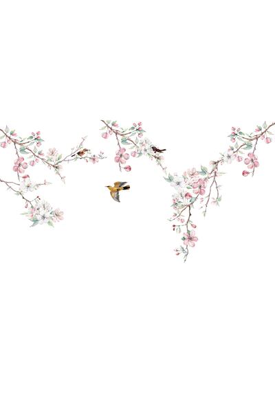 LOTUS AURA Pembe Çiçekli Duvar Kağıdı, Şeftali Çiçekleri Desenli Duvar Resmi