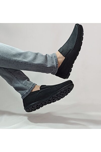 MODESA BY KAVCAR جلد طبيعي أسود Nubuck أحذية رجالية عادية من الجلد