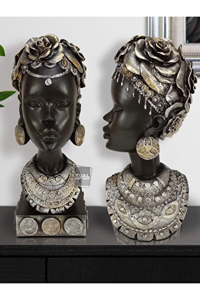 Dekoromi Dekoratif Çiçekli Etnik Kadın Heykeli 2’li Takım – Ev & Ofis Biblo (...