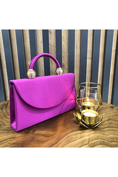 womenacs Rochie de seară din țesătură satinată de culoare violet, folosită în geanta de mână și cu curea lungă (cu curea cu lanț)