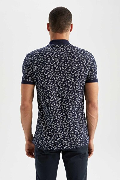 DeFacto Slim Fit Polo Neck Patterned Short Sleeve 100% Cotton T-Shirt
