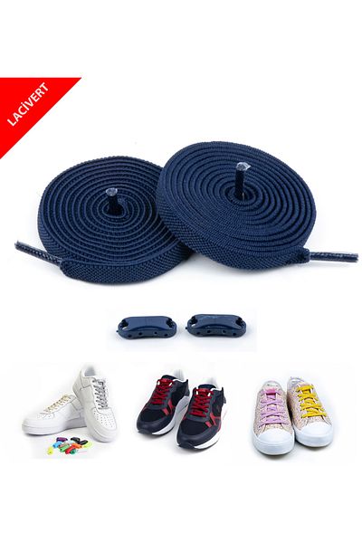 AiryFooT Takbırak Elastic Shoe Laces, Smart Laces, New Generation Laces Navy Blue