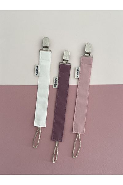 KARAMİLA Set of 3 Pacifier Strap - Pacifier Chain - Pacifier Holder Pink-Purple-White Color