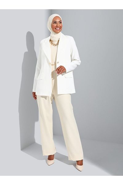 Refka Stylish Jacket with Accessory Detail - Off White - Woman