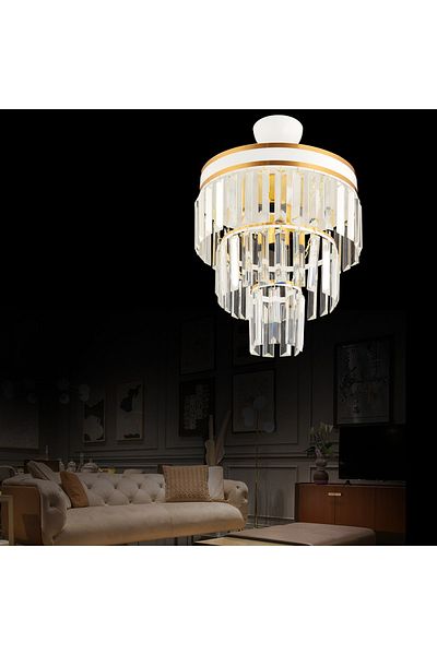 Kraliçe Paris 30-Piece Modern Chandelier - 3-Layer, White Gold Gilt and Crystal Stone