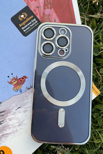 Jolita iPhone 14 Pro Max Uyumlu Magsafe Şeffaf Kamera Korumalı Krom Gümüş Lazer Silikon Telefon Kılıfı