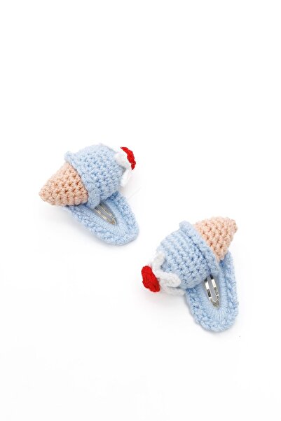 SaltanArt مشبك أميجورومي آيس كريم مطرز باللون الأزرق بإبزيم محبوك (2 قطعة)