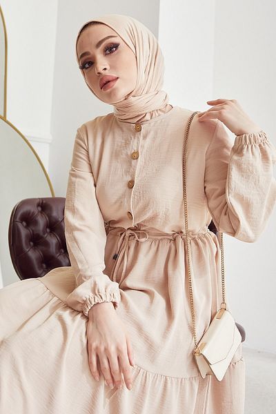 InStyle Φόρεμα Pamela με κουμπιά Ayrobin Hijab - Μπεζ