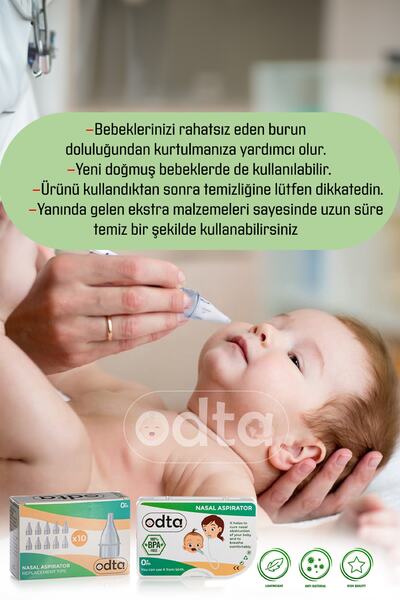 ODTA Bebek Burun Aspiratörü | Nazal Aspiratör | 12 Ekstra Sünger | 2 Ekstra Yedek Başlık | Bpa Free