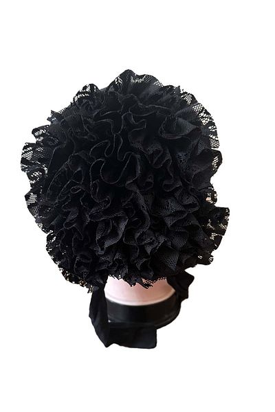 Cosie Frilly Stitched Bun Bonnet, Scarf Shawl Bonnet Black