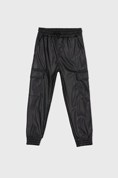 DeFacto Girl's Cargo Fit Faux Leather Trousers