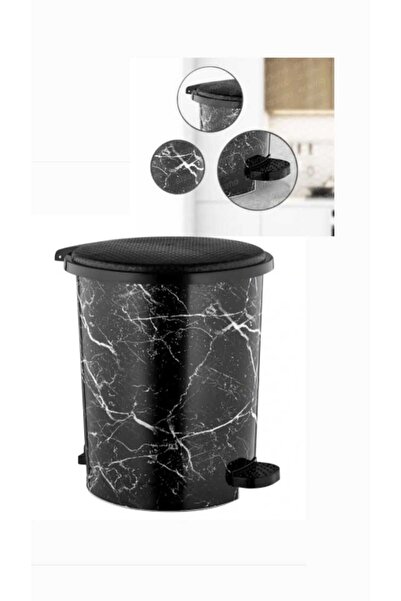 ÇEÇEN HOME Siyah Mermer Desenli Pedallı Mutfak Ve Banyo Çöp Kovası 2 No 8 Lt(...