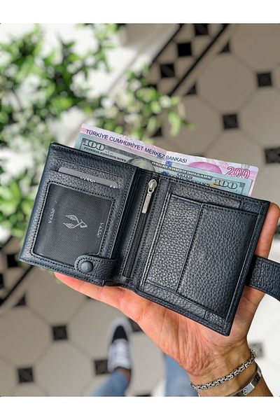 VİSSO 112 Genuine Leather Men's and Women's Wallet Leather Bag with Coin Pocket and External Lock