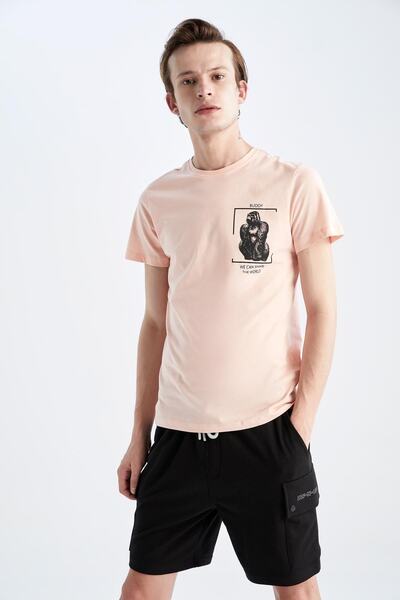 DeFacto Slim Fit Crew Neck Printed 100% Cotton T-Shirt