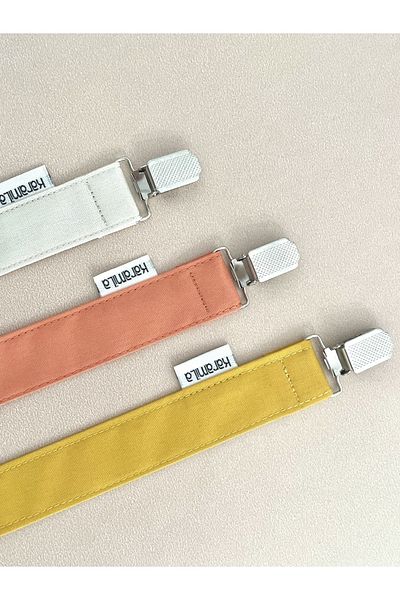 KARAMİLA Set of 3 Pacifier Straps - Pacifier Chain - Pacifier Holder Tile-Hardal-Beige