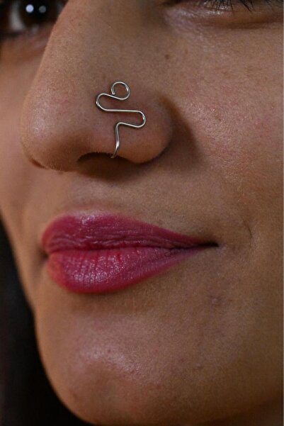TÜKKAN ACCESSORİES GÜMÜŞ SIKIŞTIRMA  DESENLİ BURUN KISTIRMA HIZMA PİERCİNG-HI...