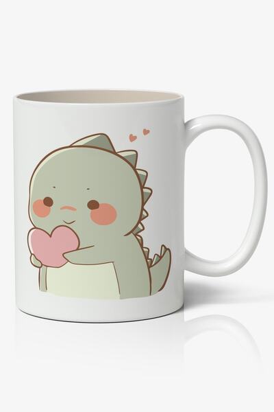 Anime Marketi كوب أبيض مطبوع عليه ديناصور لطيف