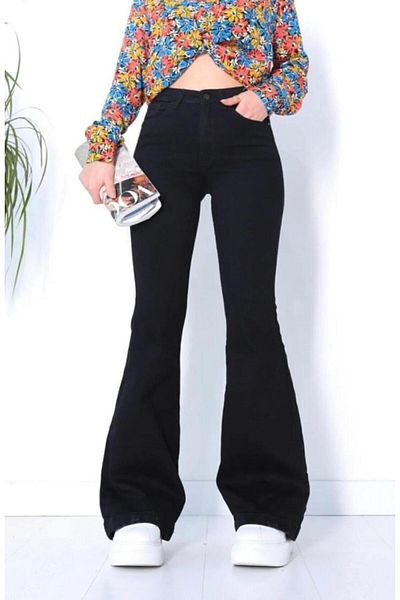 LAMİRAMOOD Black Wide Leg Spanish Pants Stretchy Gathers High Waist