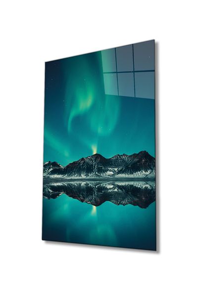 Rosyvien Pictură din sticlă cu peisaj natural cu reflecție de apă și munte, cadou pentru decorarea peretelui pentru acasă și birou, sticlă temperată