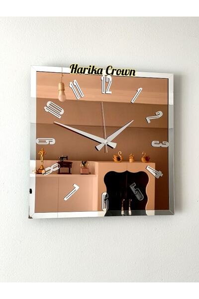 harika crown GERÇEK AYNALI DEKORATİF DUVAR SAATİ (40 CM)