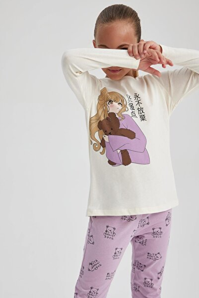 DeFacto Kız Çocuk Baskılı Uzun Kollu Pijama Takım A7600a823au