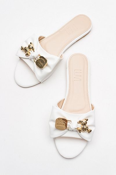 LuviShoes SPEA White Buckle Women's Slippers