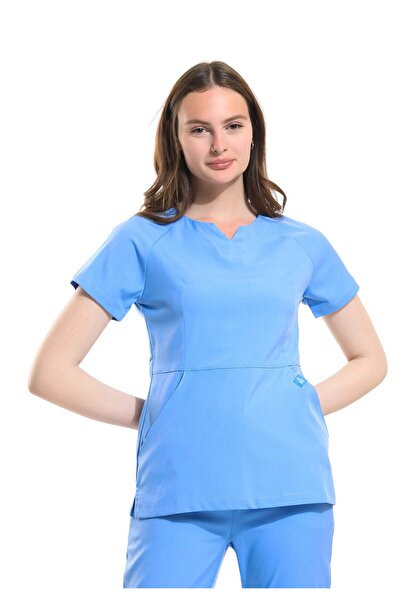 Wio Uniform Freesıa- Kadın Likralı Buz Mavi Doktor Hemşire Cerrahi Üniforma Üst