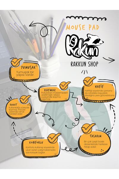 rakkun shop Dobarlan Bıragma Gendini Baskılı Bilek Destekli Mousepad