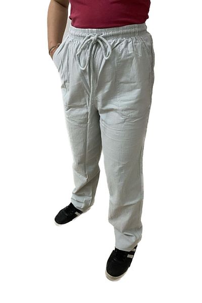 FATELLA Women's Raw Cloth Summer Comfortable Elastic Waist Corded Linen Look Cotton Trousers