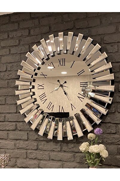 Kerim Cam Dekoratif 80 Cm Ölçülerinde Şık Piyano Duvar Saati Ayna Bronz