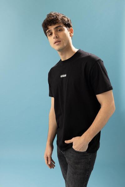 DeFacto Μπλουζάκι Regular Fit Crew Neck με στάμπα από 100% βαμβάκι