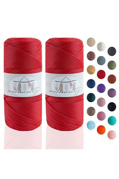 Makromecity Premium 200 Gr 230m Πολυεστερικό Σχοινί Μακραμέ Κόκκινο 2mm Supla Σχοινί και Κλωστή Τσάντας (2x100 γραμμάρια)
