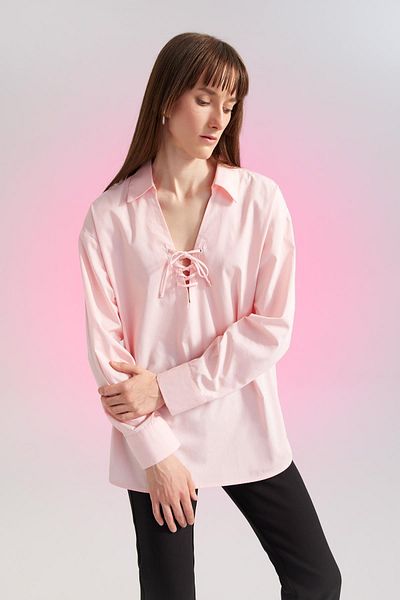 DeFacto Oversize Fit γιακά με δαντέλα Λεπτομερές μακρυμάνικο πουκάμισο 100% βαμβακερή μπλούζα A3614ax23sm