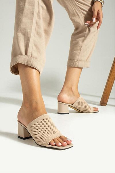 SNDUS Perforated Beige Knitwear Heeled Slippers High Heel Shoes Evening Dress