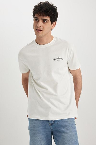 DeFacto Regular Fit Crew Neck Back Printed 100% Cotton T-Shirt