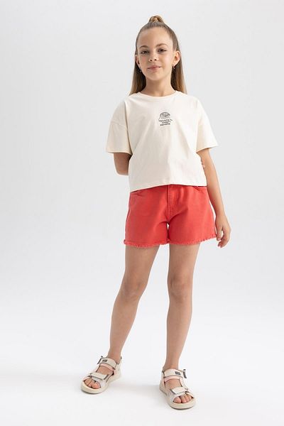 DeFacto Girl's Crop Printed Short Sleeve T-Shirt A2048a823hs