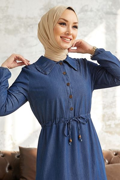 InStyle Betty Jeanskleid mit Babykragen – Blau