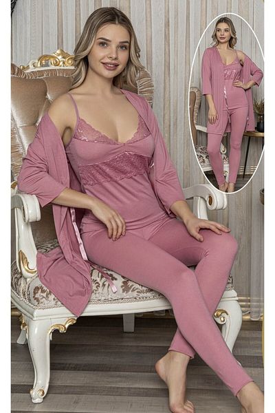 JENİKA Set pijama din 3 piese cu detaliu din dantela pentru femei