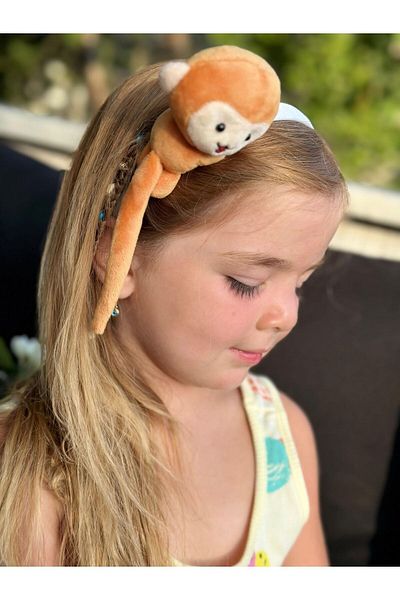 QUEEN AKSESUAR Trend luxury large cute rocking plush monkey with toy crown women's children's crown